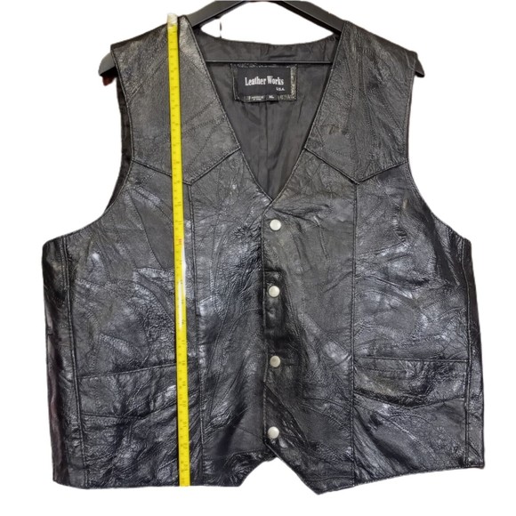 Leather Works Black Patchwork Motorcycle Biker Vest Men’s XL Snap Up - Picture 3 of 6